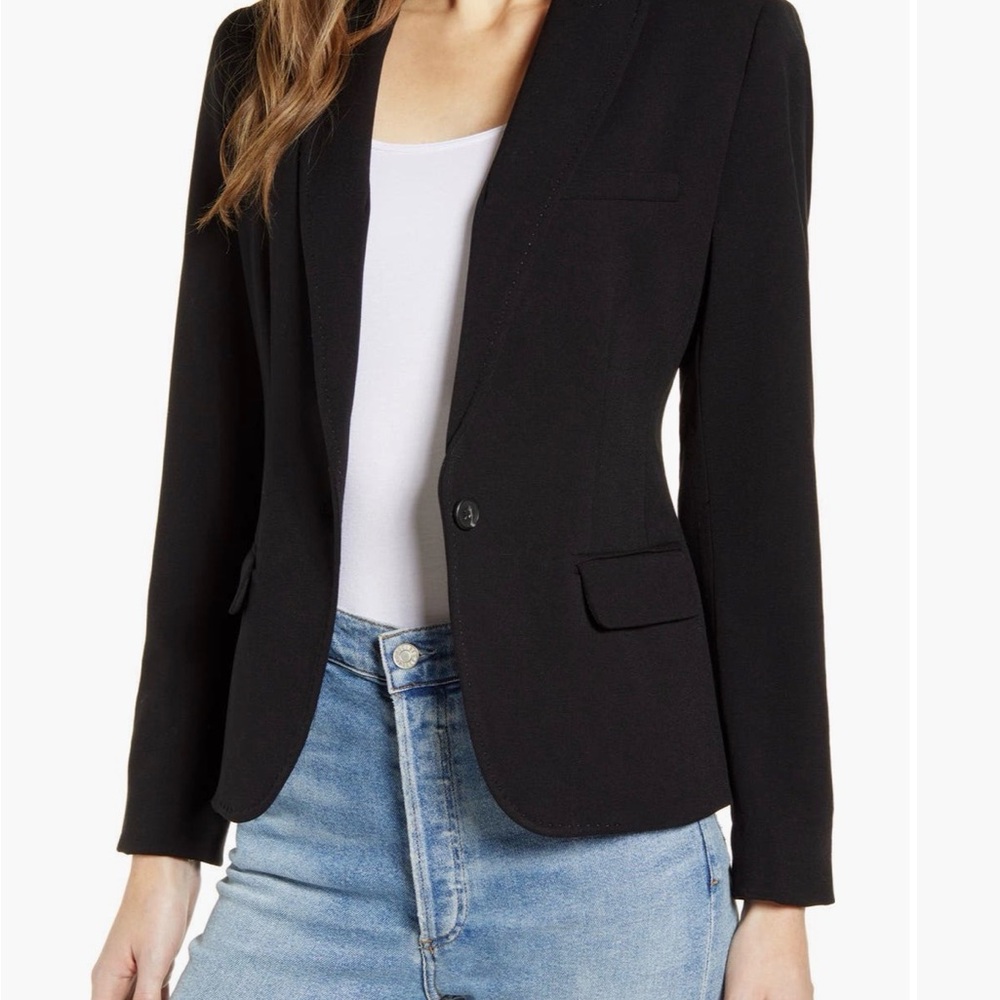 Vince Camuto Black Single-Button Tailored Blazer Jacket